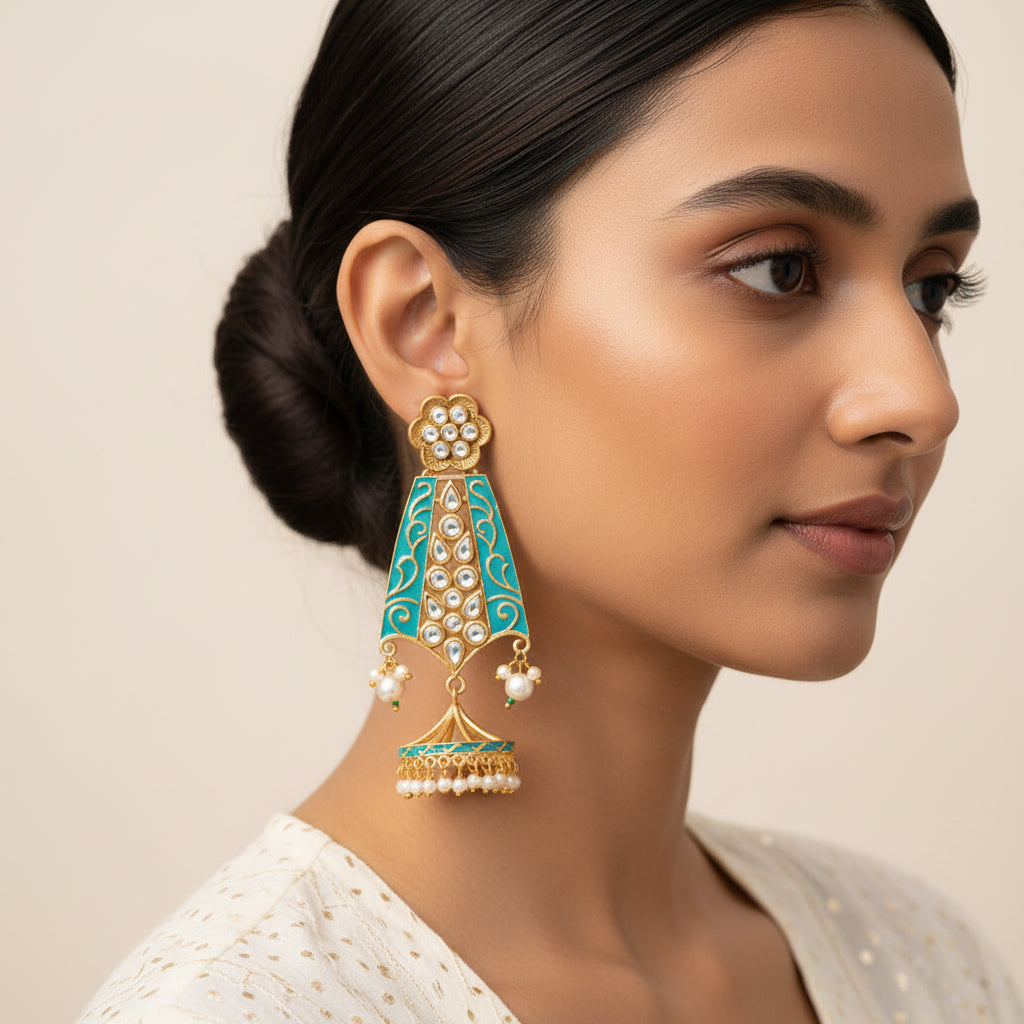 Nirvi- Stone studded dangler earrings(Sky Blue)
