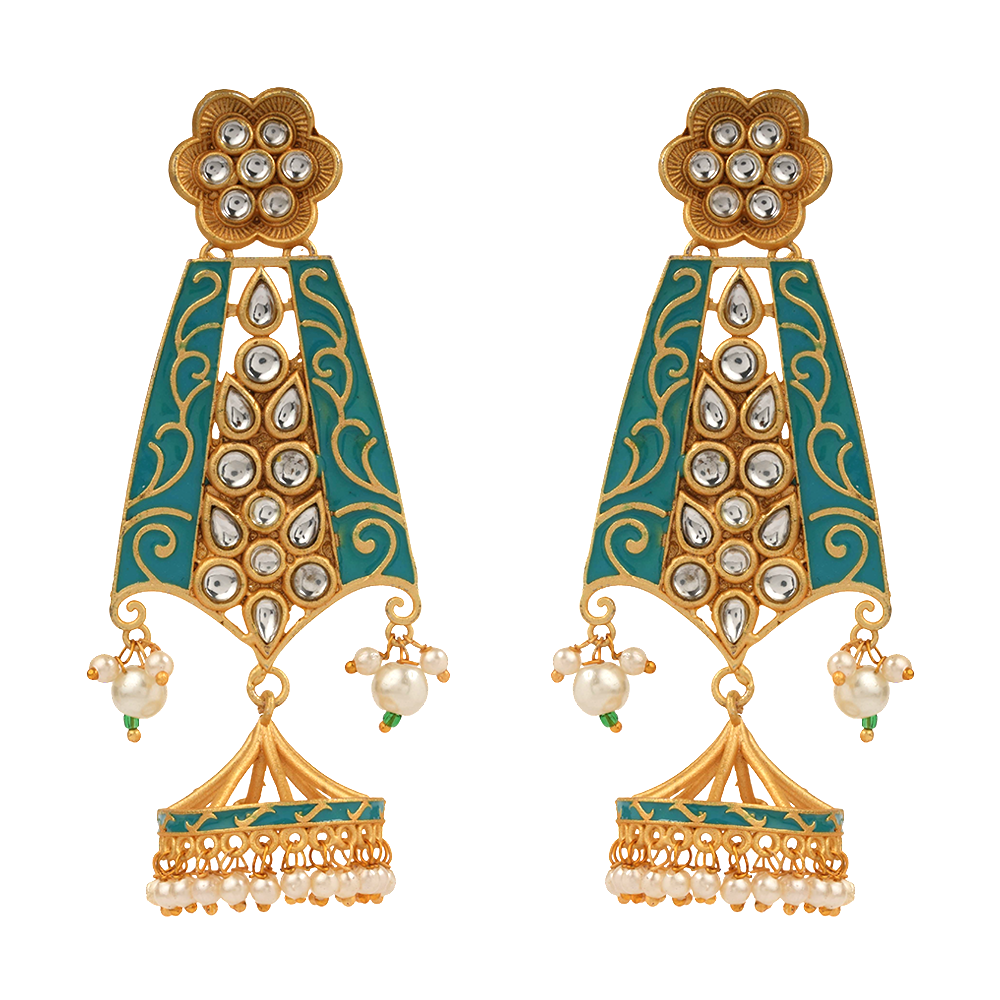 Nirvi- Stone studded dangler earrings(Sky Blue)