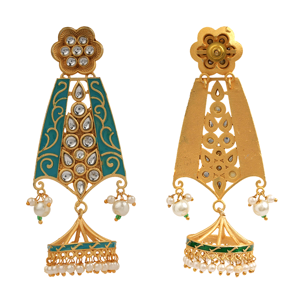 Nirvi- Stone studded dangler earrings(Sky Blue)