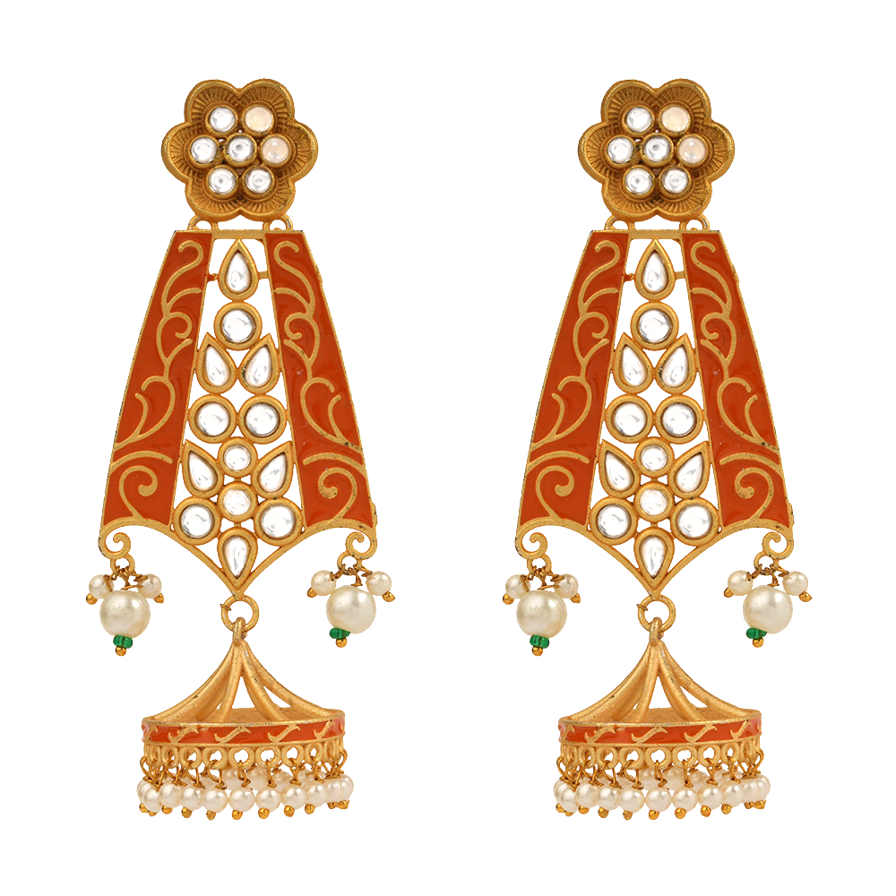 Nirvi- Stone studded dangler earrings(Orange)