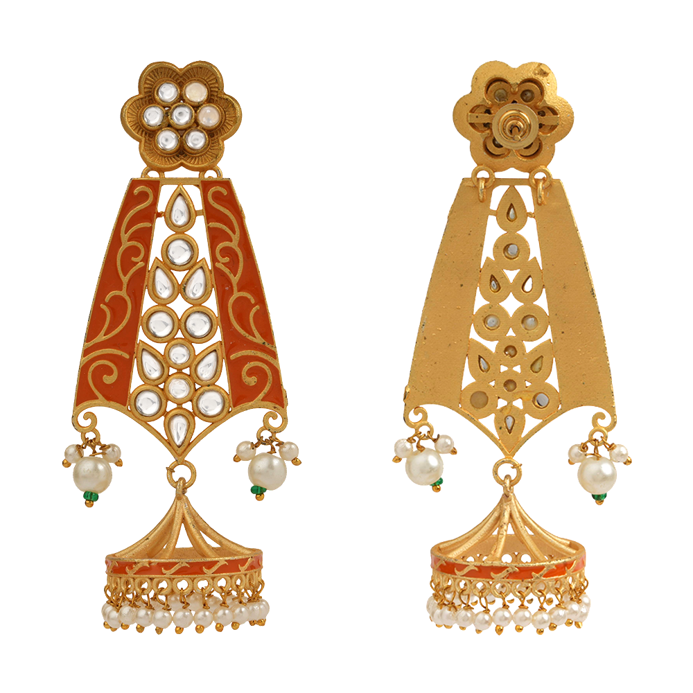 Nirvi- Stone studded dangler earrings(Orange)