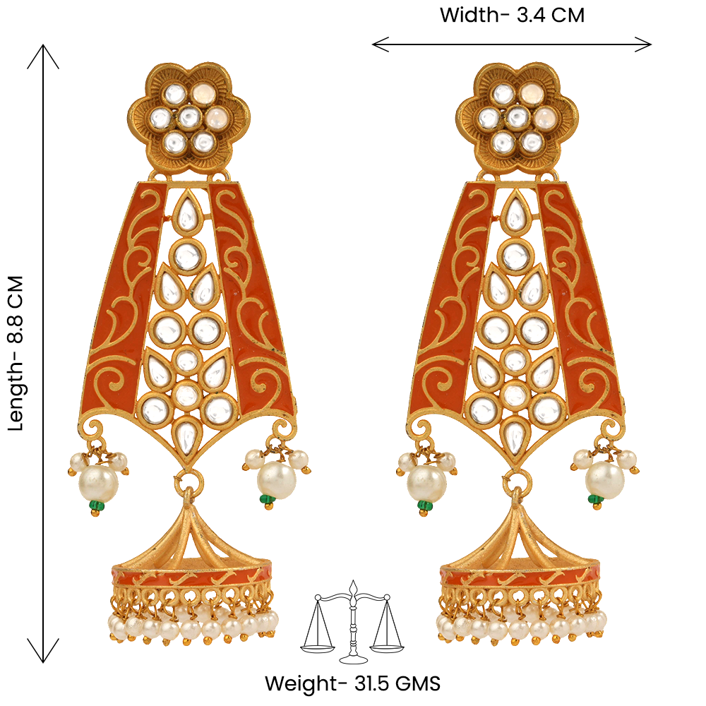 Nirvi- Stone studded dangler earrings(Orange)