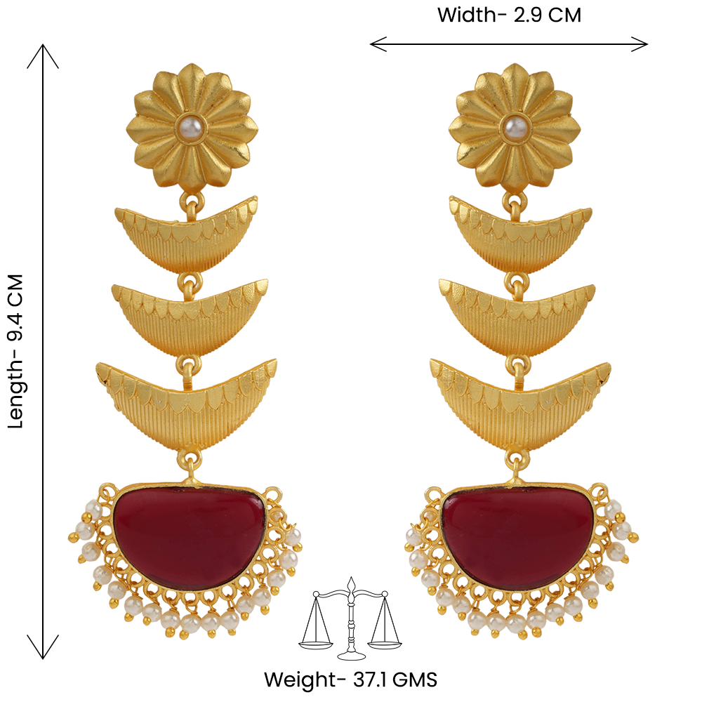 Saisha- Stone studded dangler earrings(Red)