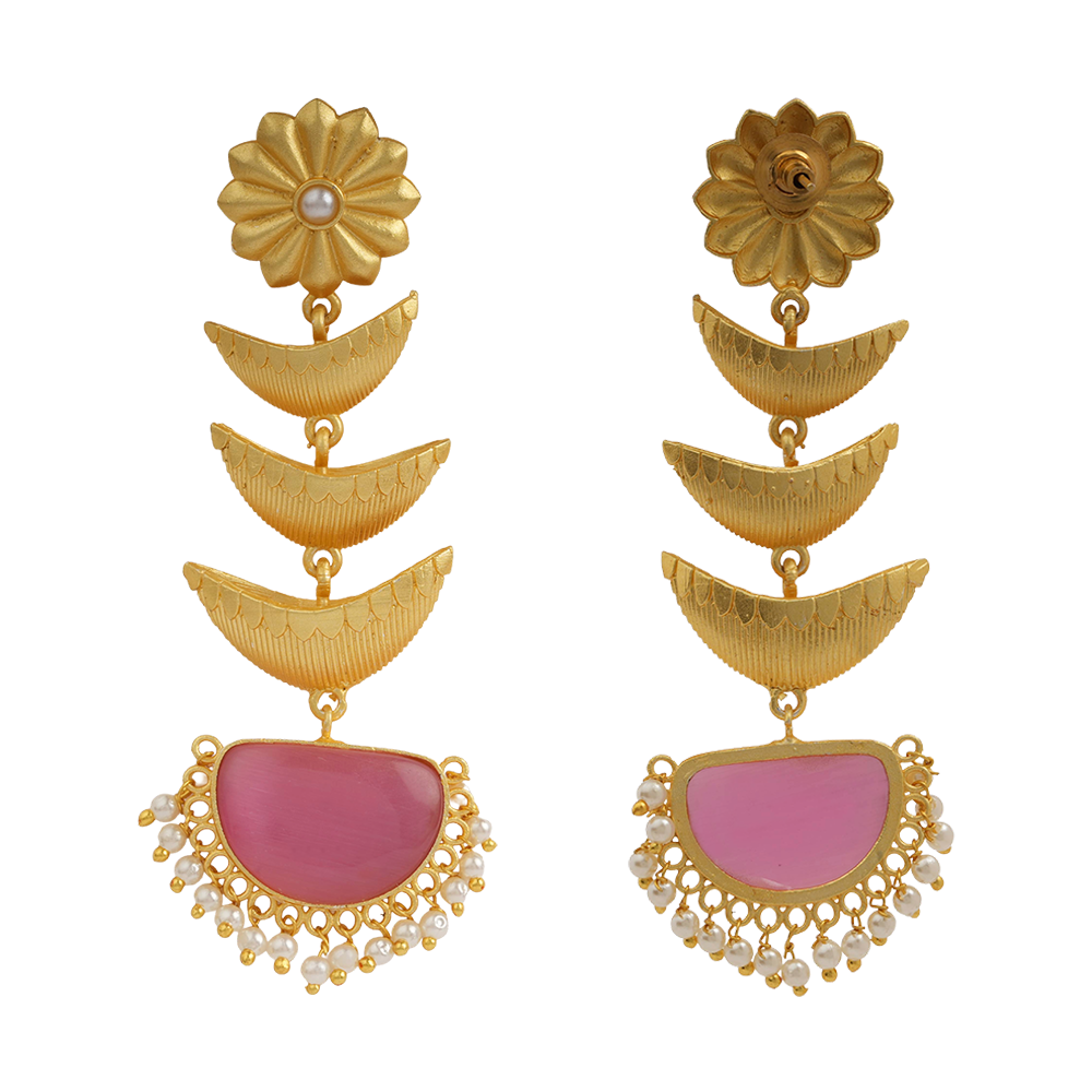 Saisha- Stone studded dangler earrings(Baby Pink)