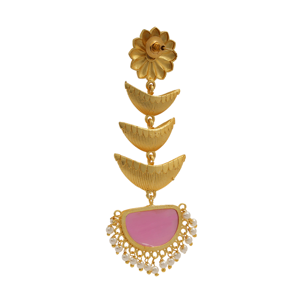 Saisha- Stone studded dangler earrings(Baby Pink)