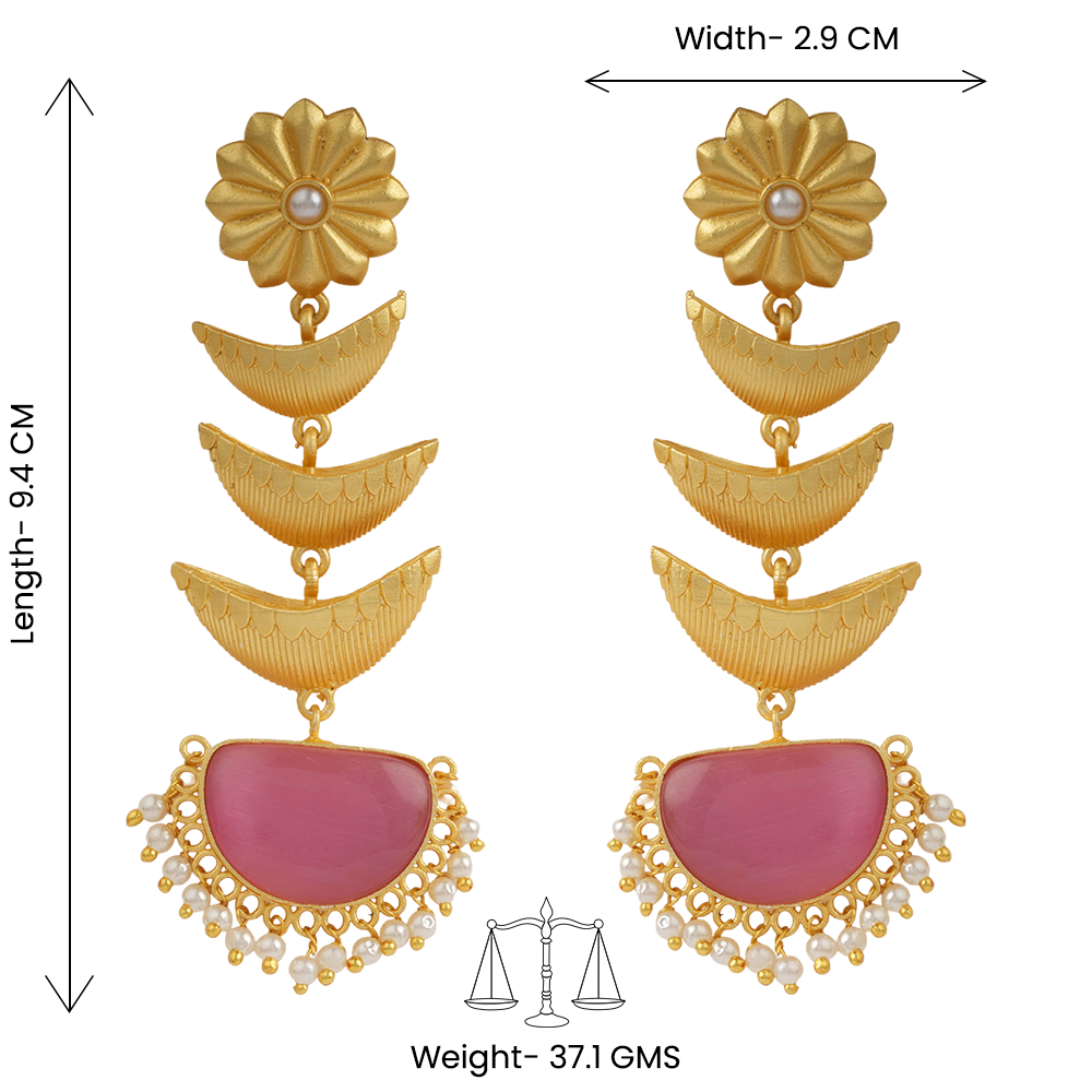 Saisha- Stone studded dangler earrings(Baby Pink)