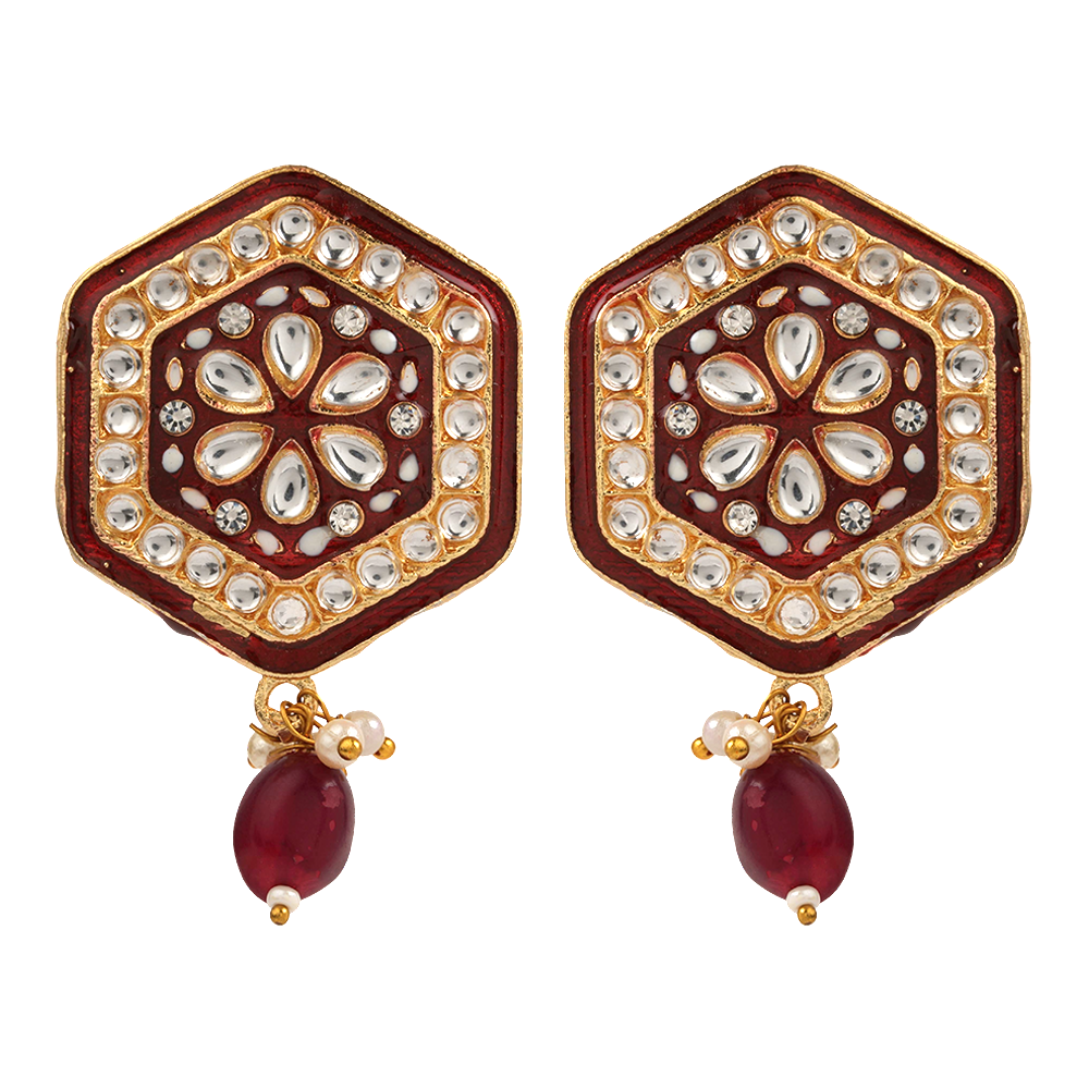 Raelle- Stone studded hanging Bead stud earrings(Red)