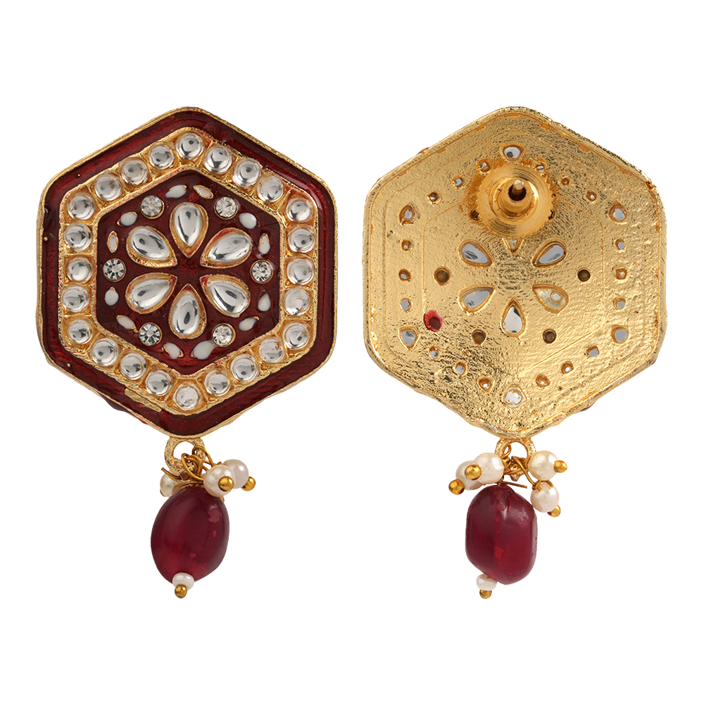 Raelle- Stone studded hanging Bead stud earrings(Red)