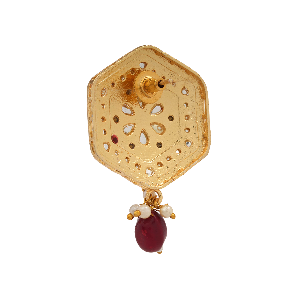 Raelle- Stone studded hanging Bead stud earrings(Red)