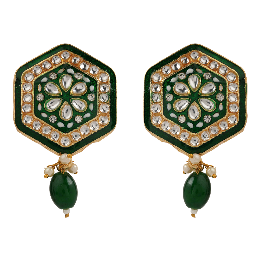 Raelle- Stone studded hanging Bead stud earrings(Green)