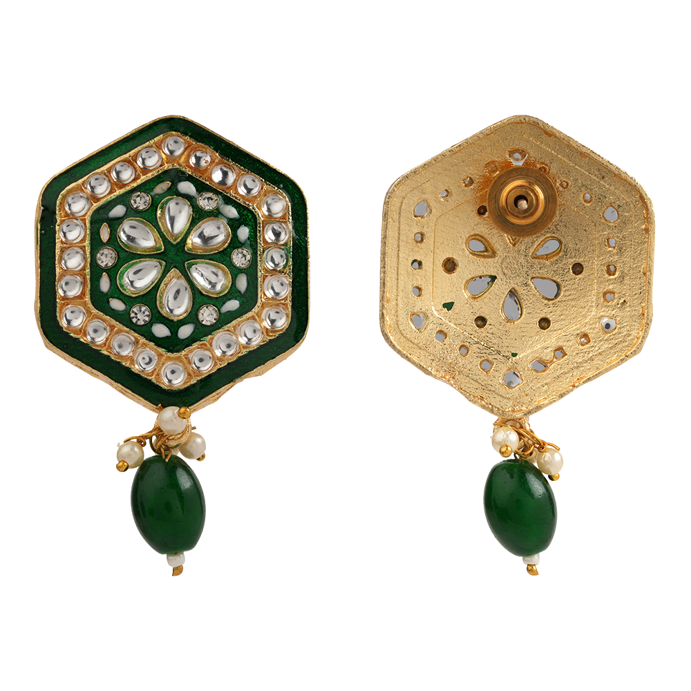 Raelle- Stone studded hanging Bead stud earrings(Green)