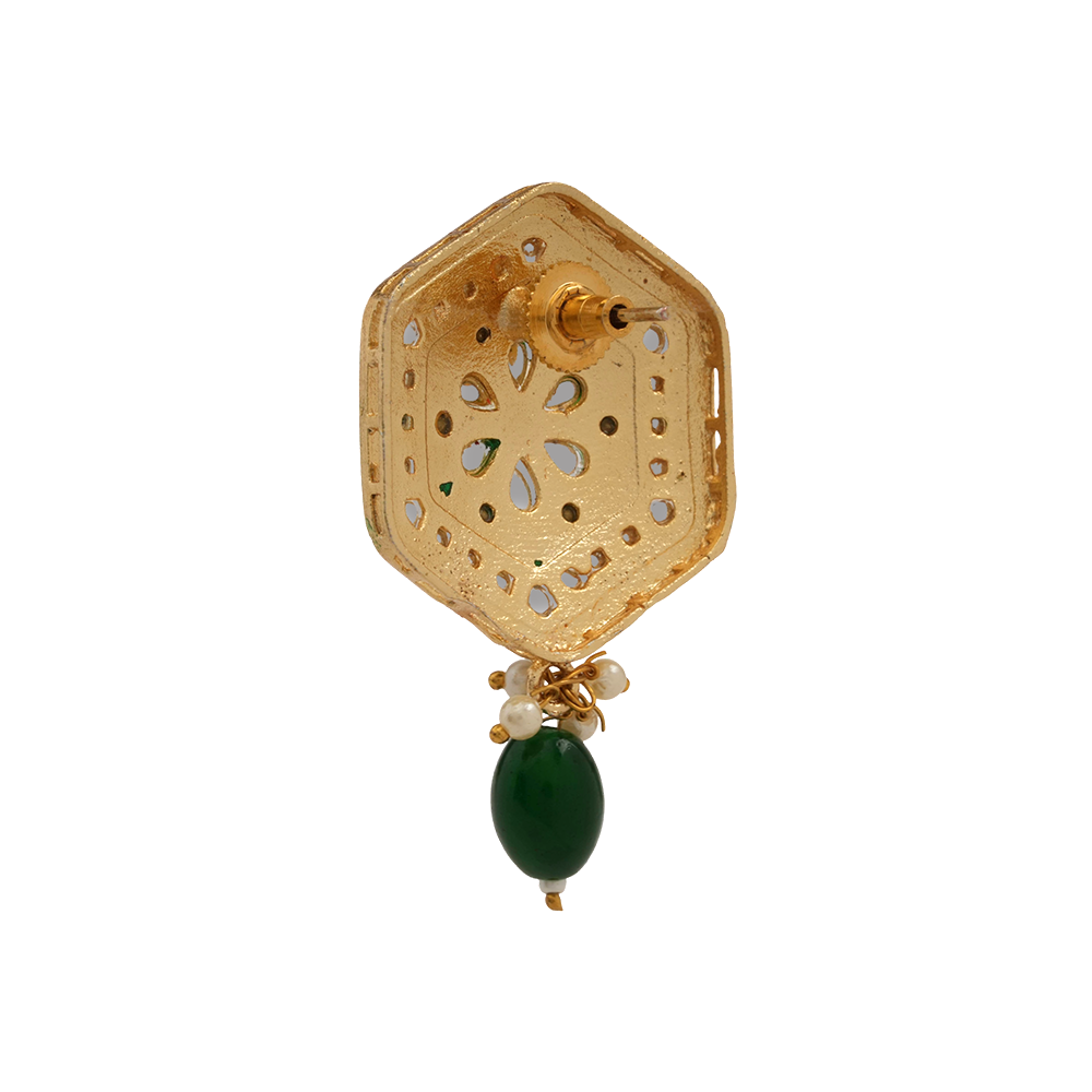Raelle- Stone studded hanging Bead stud earrings(Green)