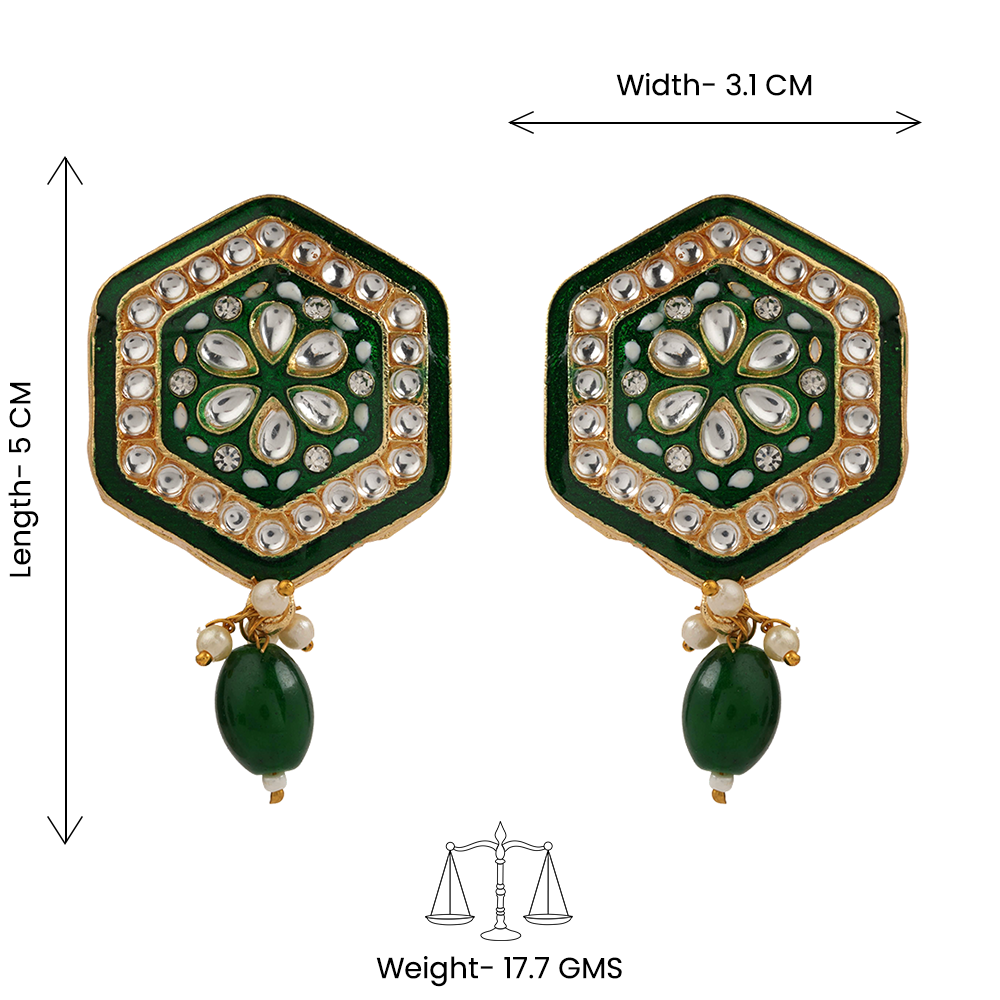 Raelle- Stone studded hanging Bead stud earrings(Green)