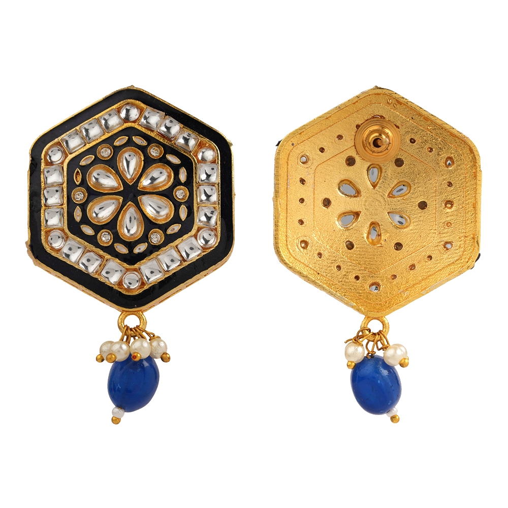 Raelle- Stone studded hanging Bead stud earrings(Blue)