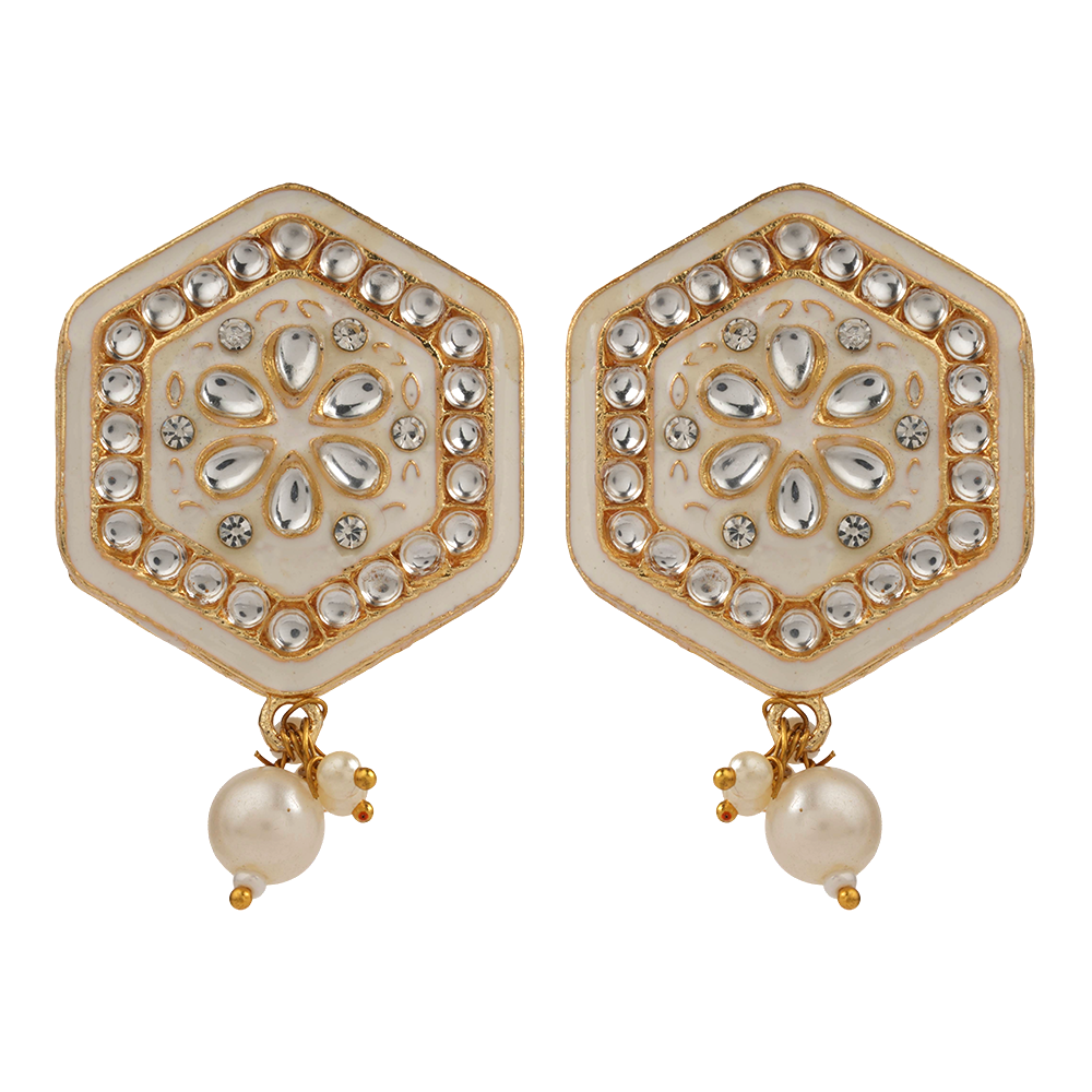 Raelle- Stone studded hanging Bead stud earrings(White)