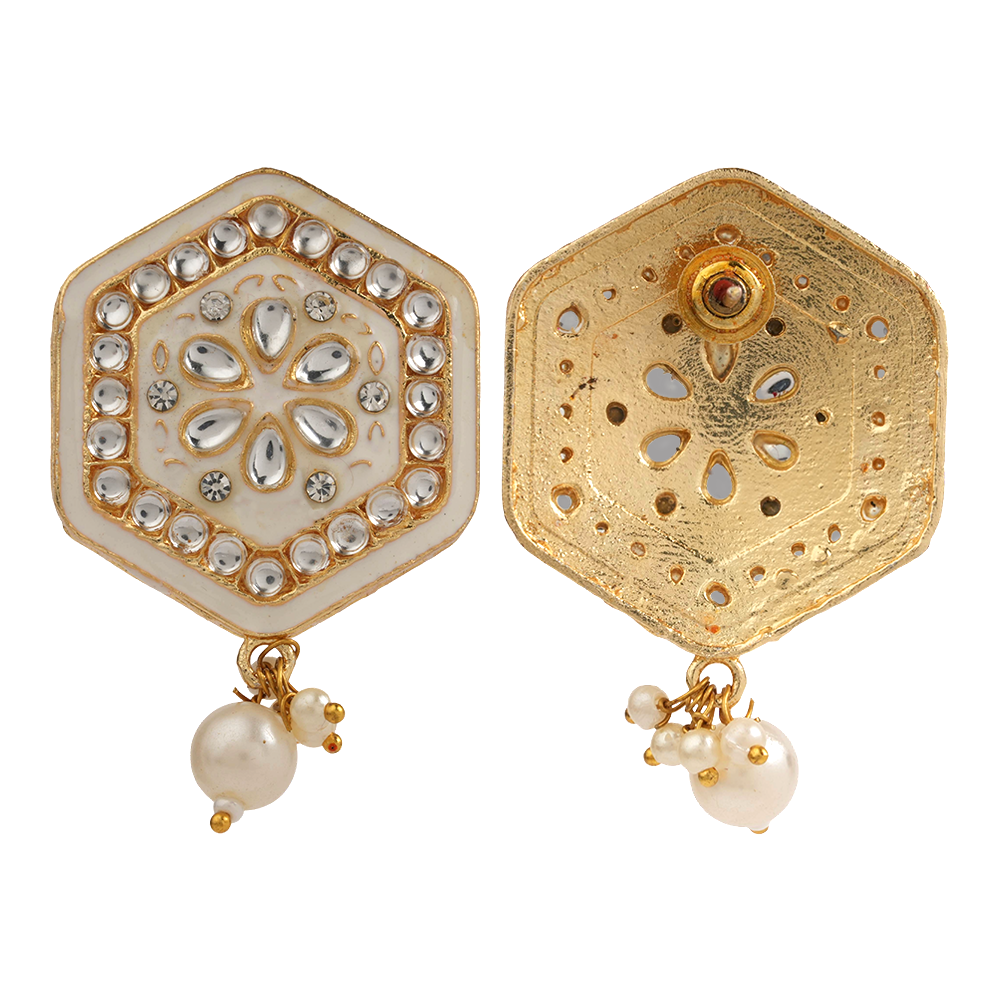 Raelle- Stone studded hanging Bead stud earrings(White)