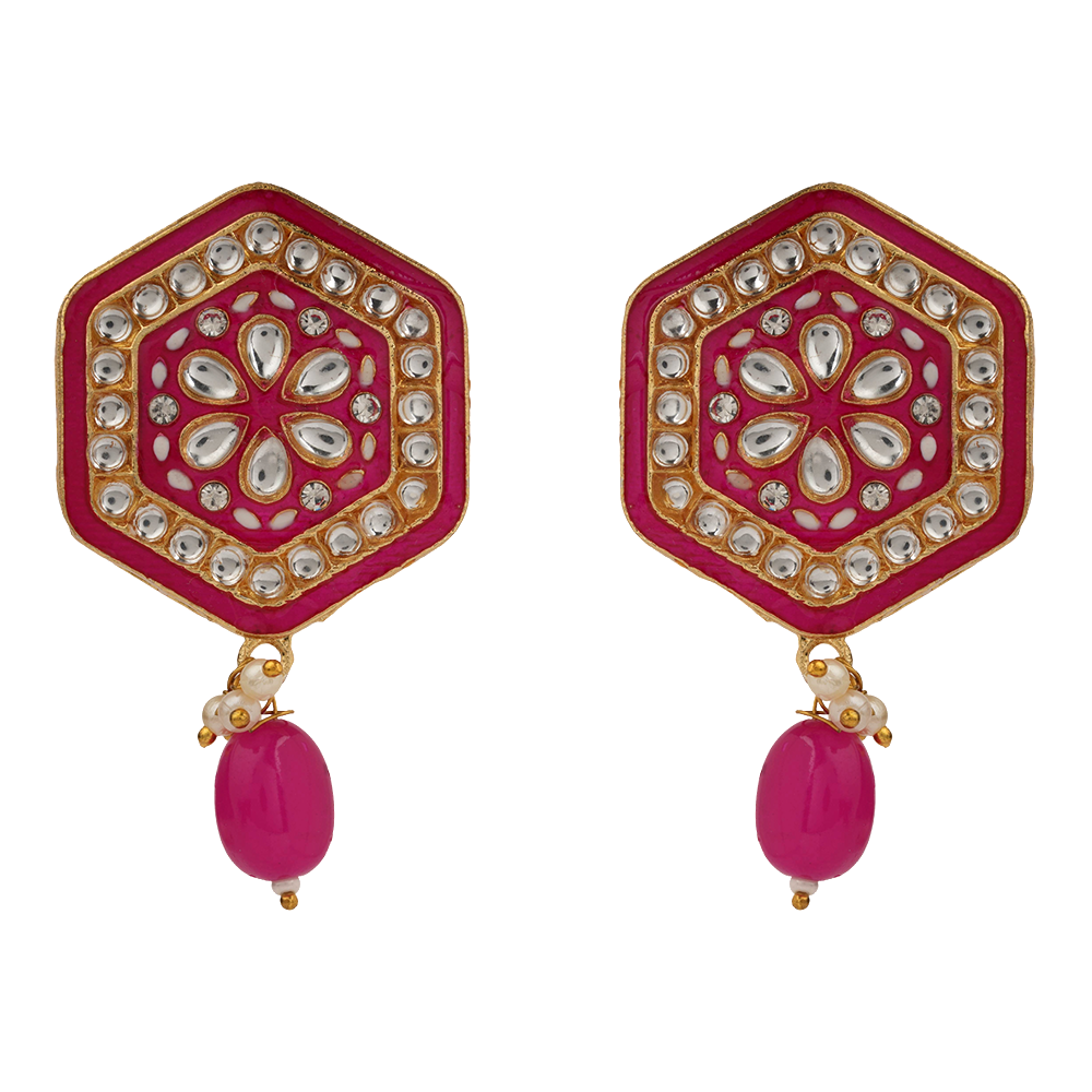 Raelle- Stone studded hanging Bead stud earrings(Pink)