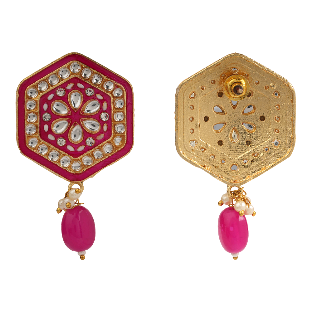Raelle- Stone studded hanging Bead stud earrings(Pink)