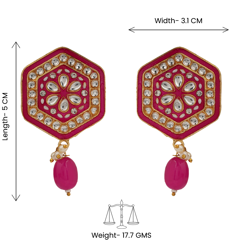 Raelle- Stone studded hanging Bead stud earrings(Pink)