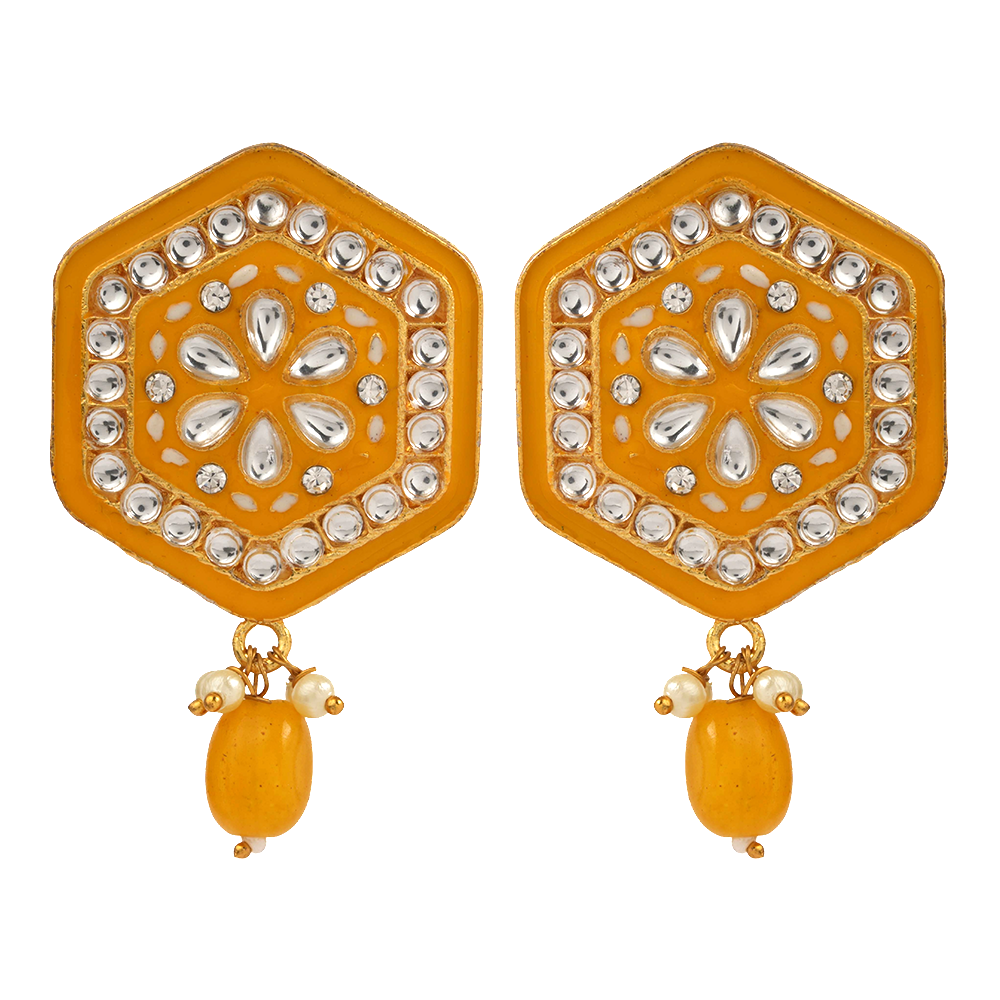 Raelle- Stone studded hanging Bead stud earrings(Yellow)