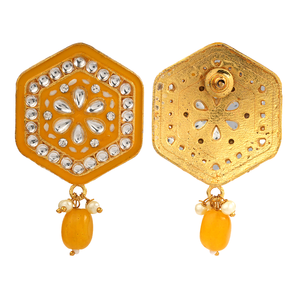 Raelle- Stone studded hanging Bead stud earrings(Yellow)