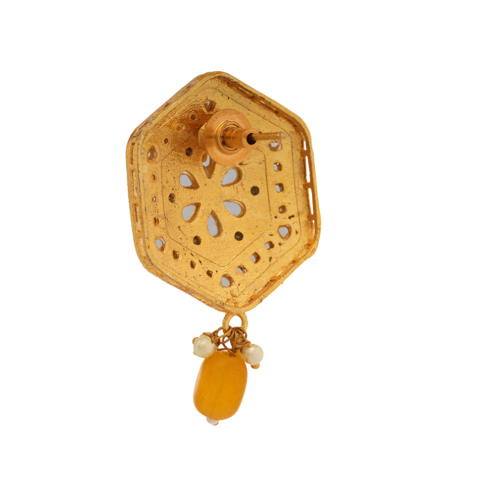 Raelle- Stone studded hanging Bead stud earrings(Yellow)