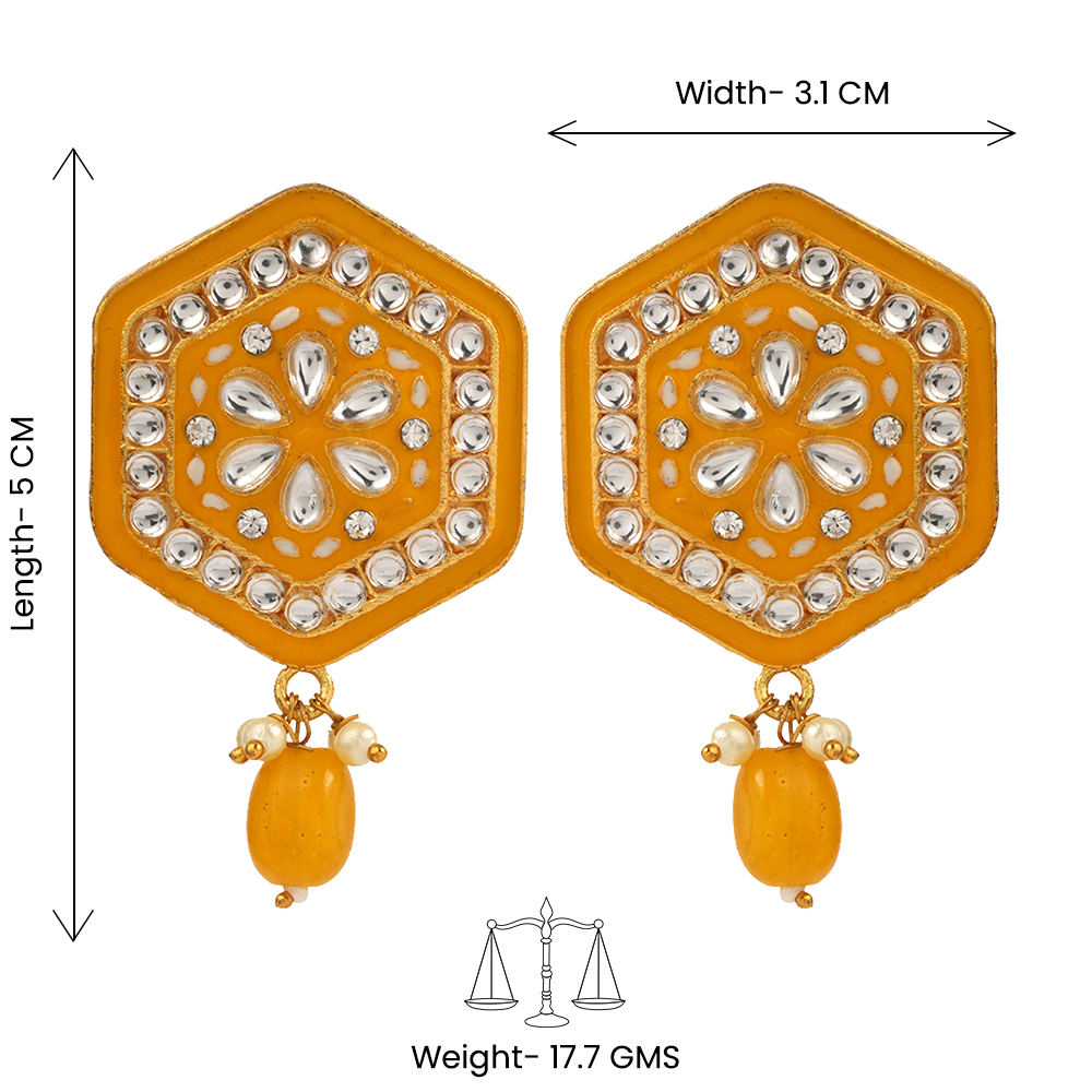 Raelle- Stone studded hanging Bead stud earrings(Yellow)