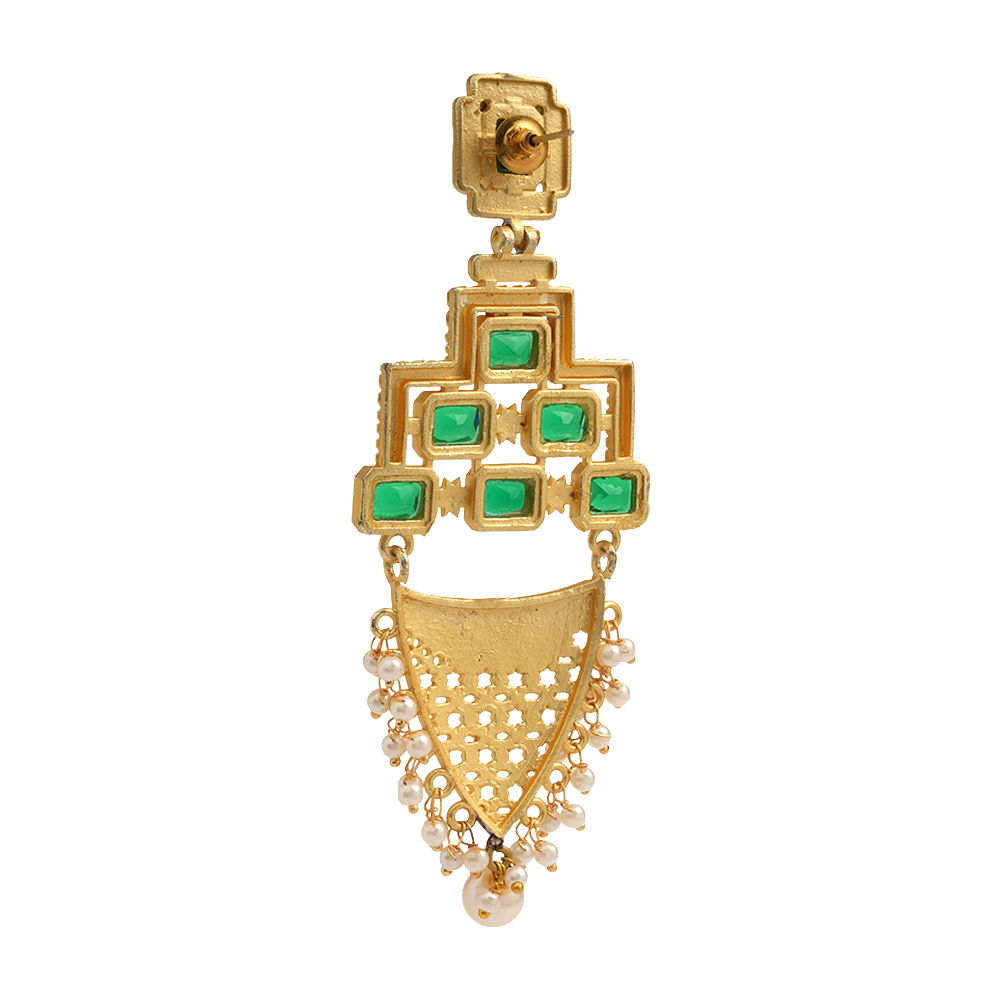 Arvya- Stone studded hanging pearls dangler earrings(Green)