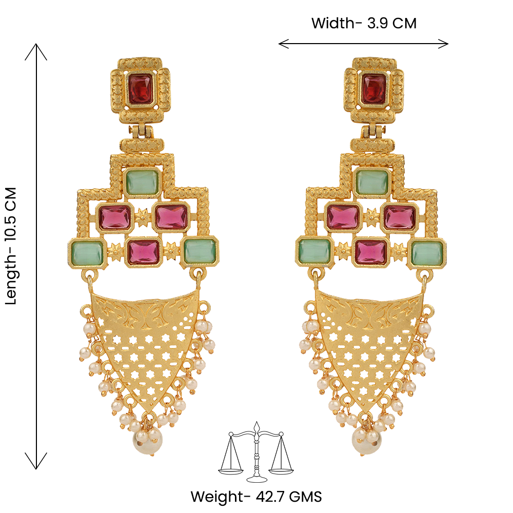 Arvya- Stone studded hanging pearls dangler earrings(Multicolor)