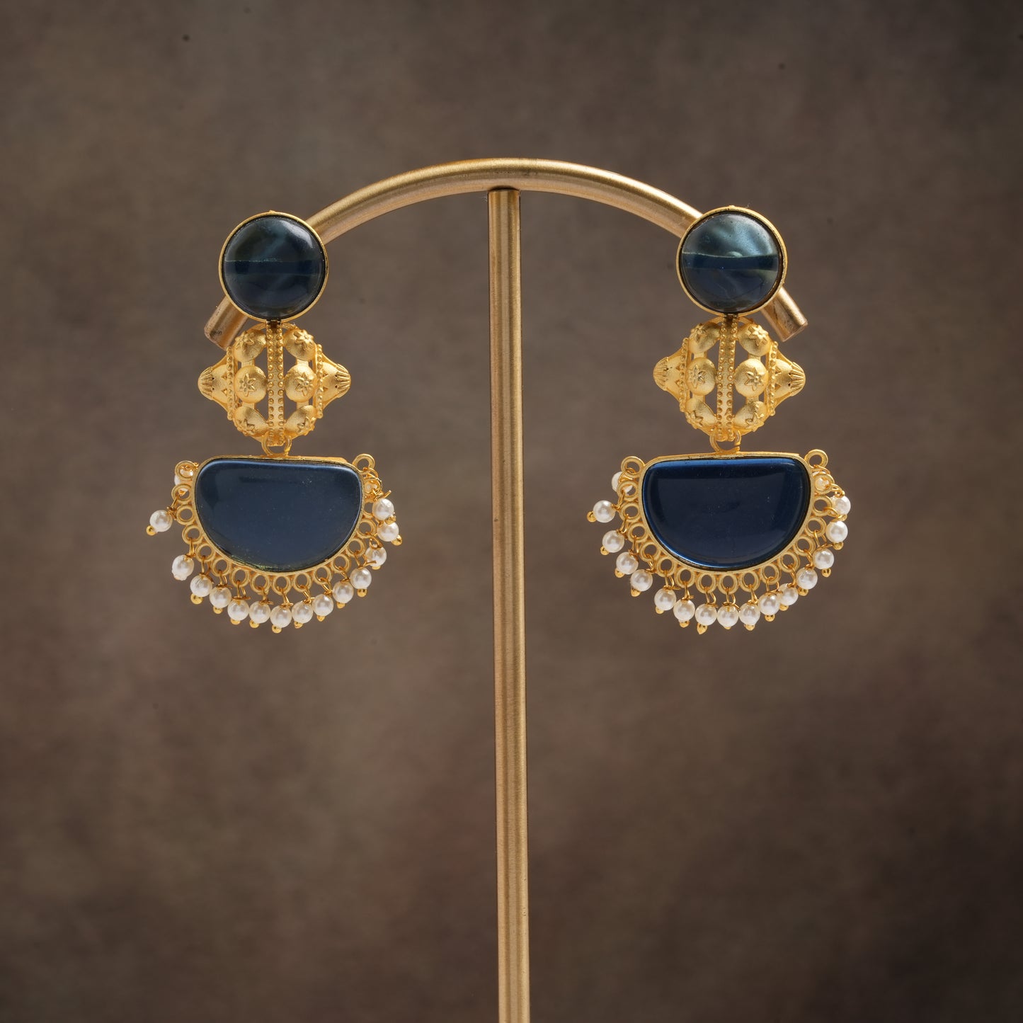 Reyah- Stone studded dangler earrings(Blue)