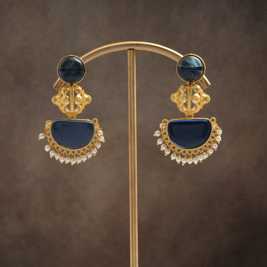 Reyah- Stone studded dangler earrings(Blue)