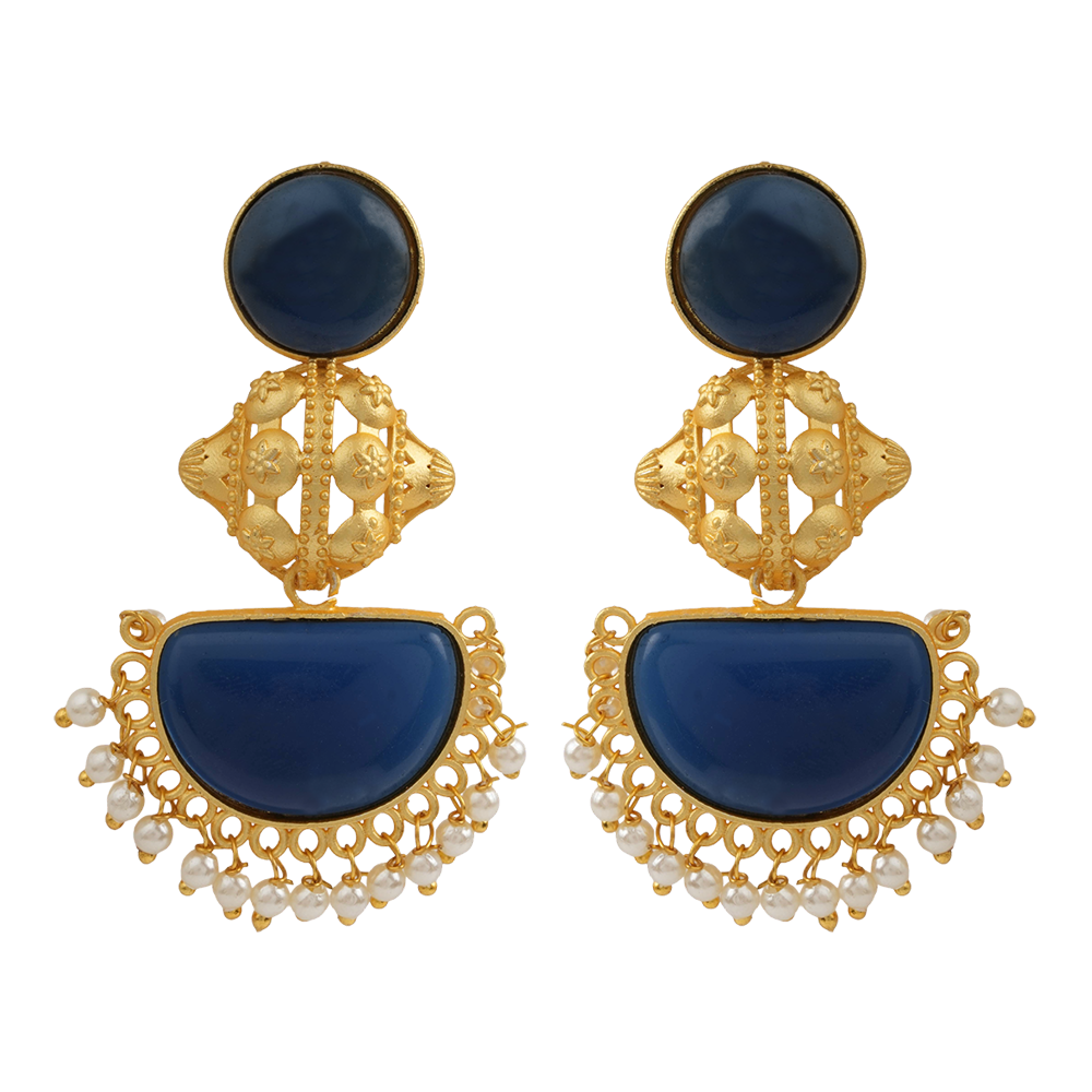 Reyah- Stone studded dangler earrings(Blue)