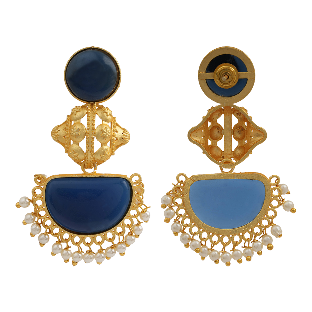 Reyah- Stone studded dangler earrings(Blue)