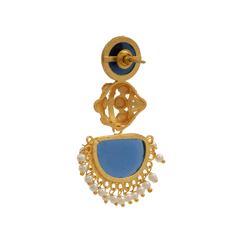 Reyah- Stone studded dangler earrings(Blue)