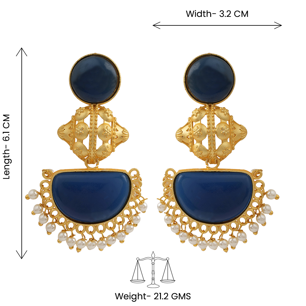 Reyah- Stone studded dangler earrings(Blue)