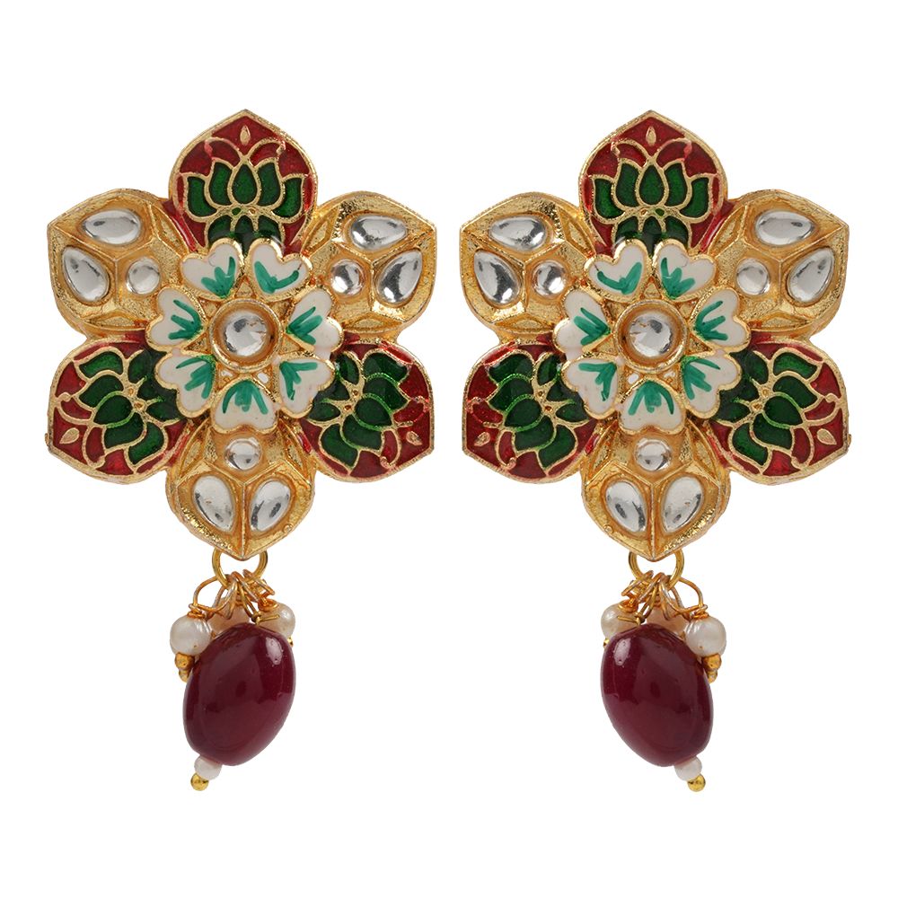 Elvisha- Hanging Bead Stud Earrings(Red)