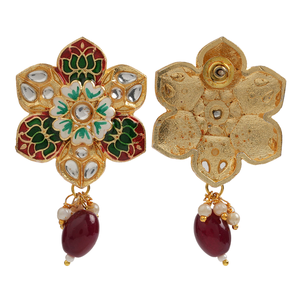 Elvisha- Hanging Bead Stud Earrings(Red)