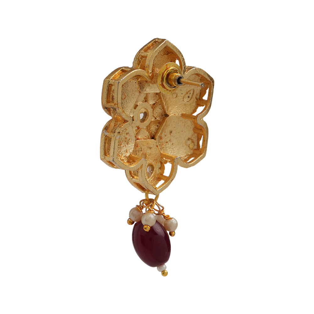 Elvisha- Hanging Bead Stud Earrings(Red)