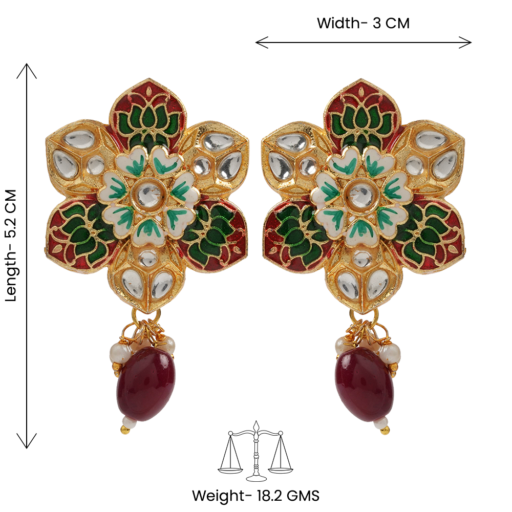 Elvisha- Hanging Bead Stud Earrings(Red)