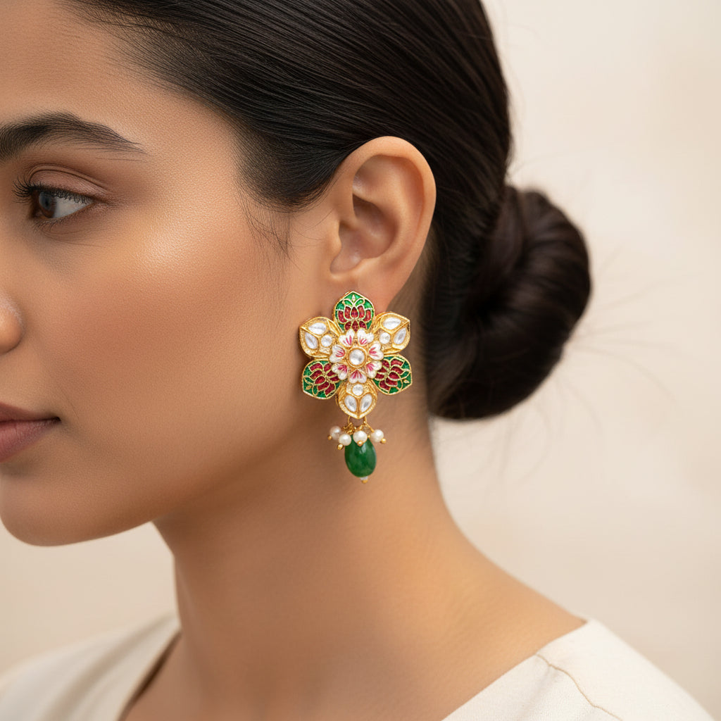 Elvisha- Hanging Bead Stud Earrings(Green)