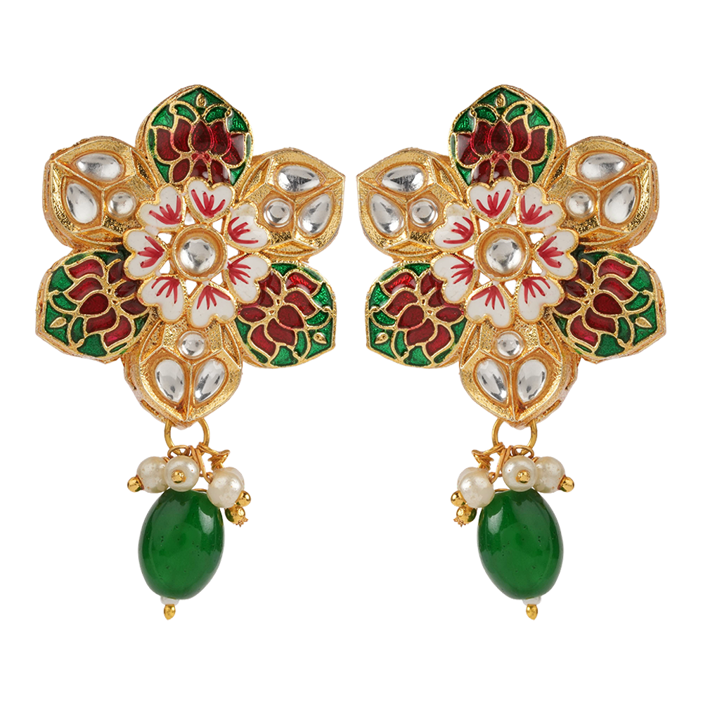 Elvisha- Hanging Bead Stud Earrings(Green)