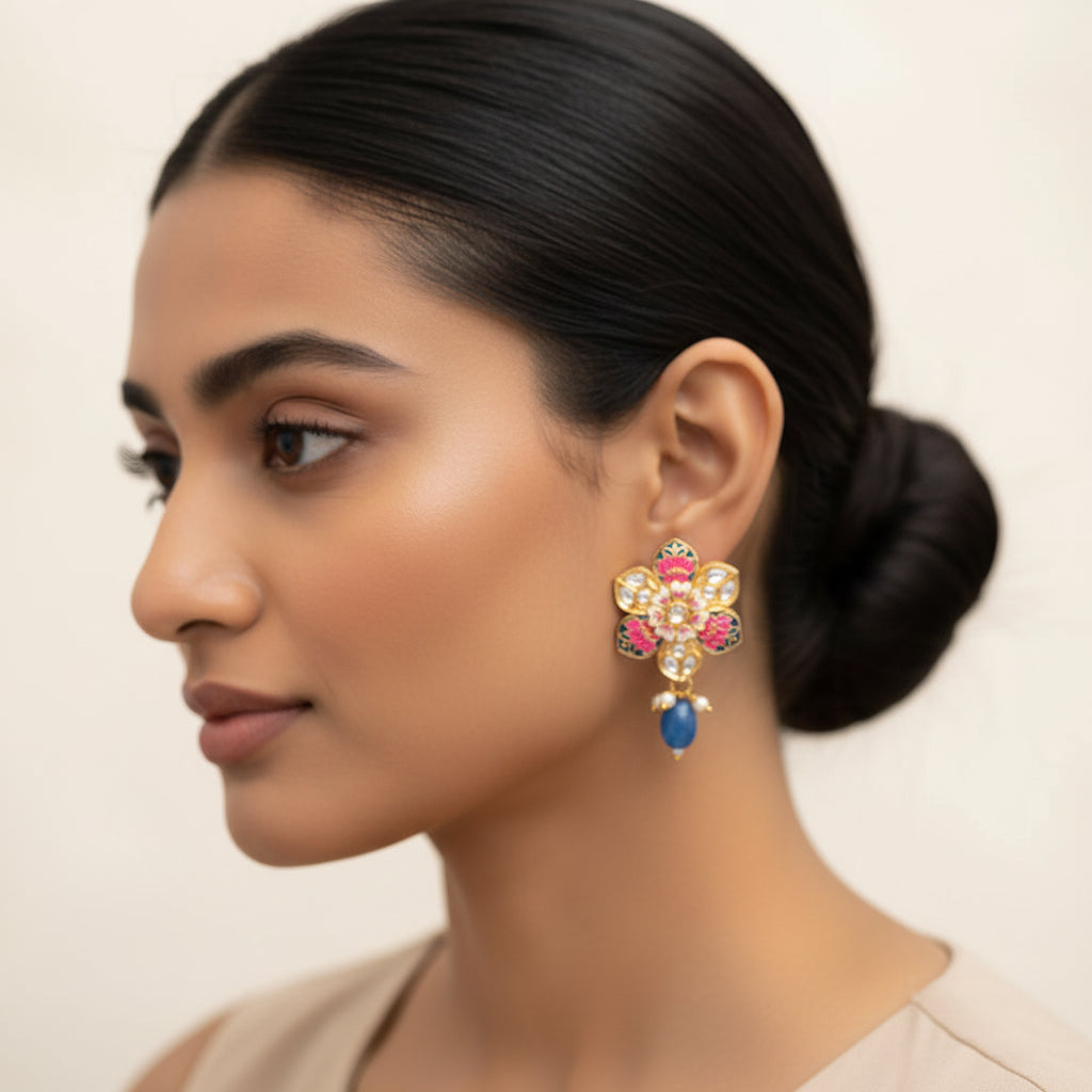 Elvisha- Hanging Bead Stud Earrings(Blue)