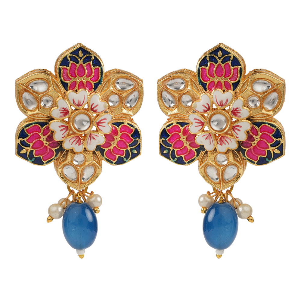 Elvisha- Hanging Bead Stud Earrings(Blue)