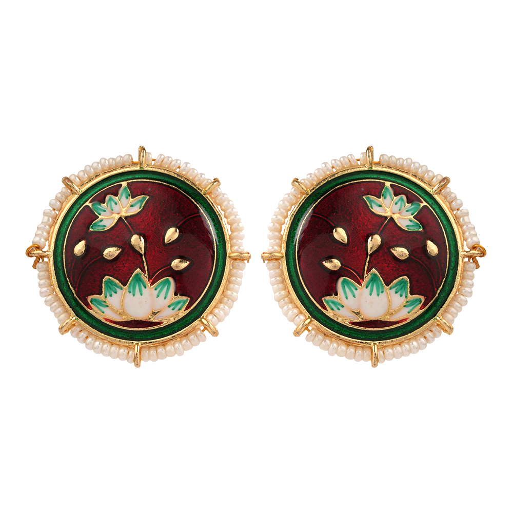 Liorna- Pearl framed stud earrings (Red)