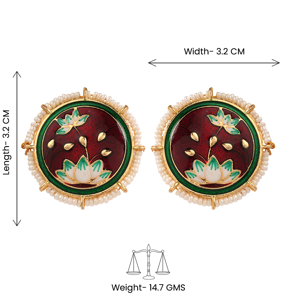 Liorna- Pearl framed stud earrings (Red)