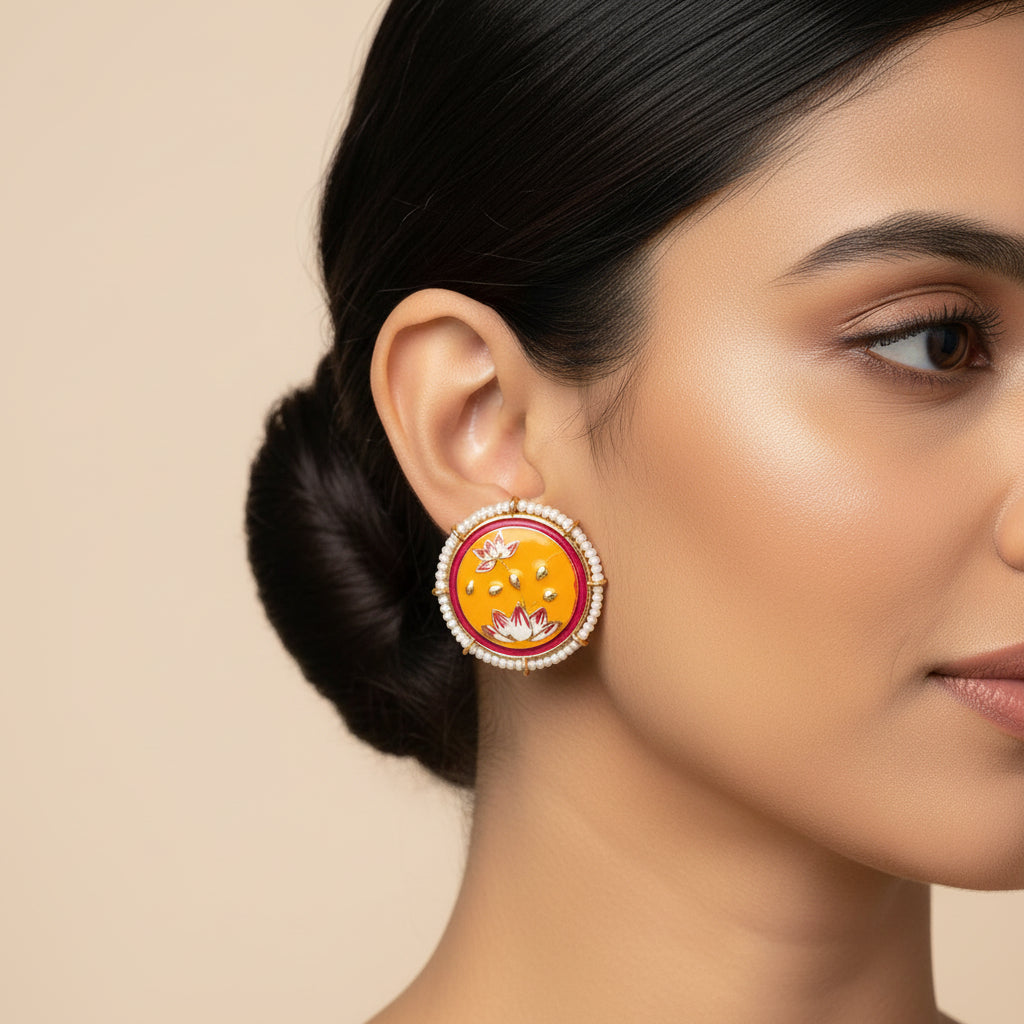 Liorna- Pearl framed stud earrings (Yellow)