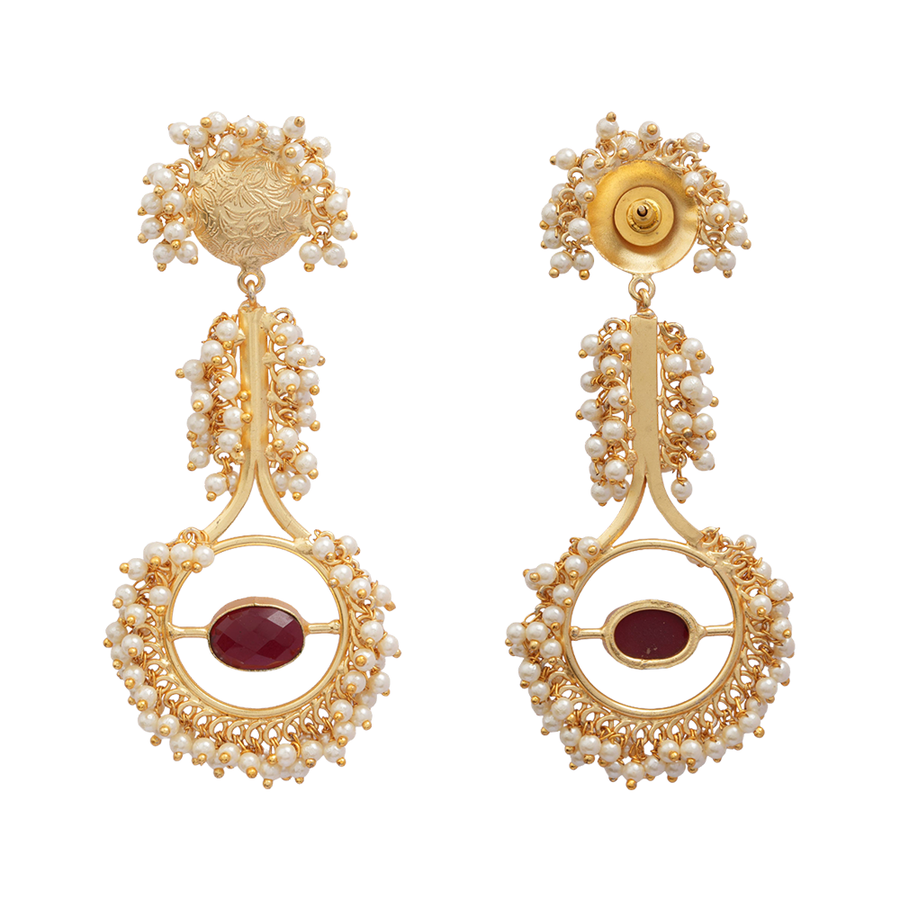 Sumitra- Stone Studded Pearl Framed Dangler Earrings