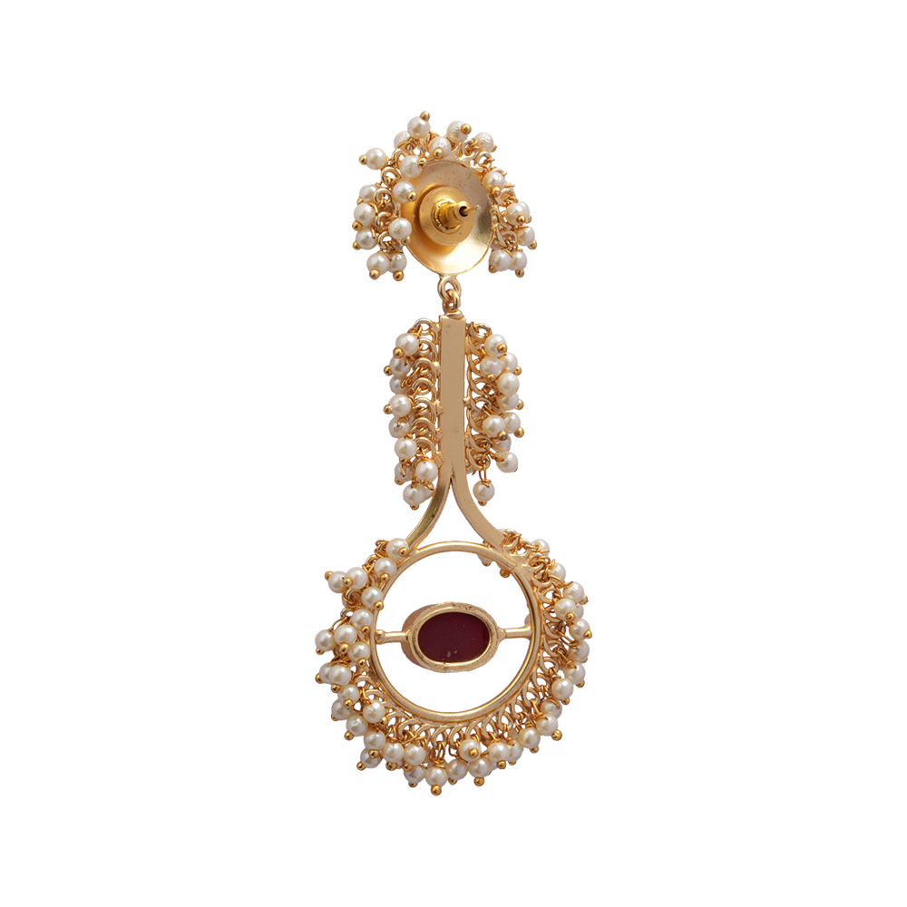 Sumitra- Stone Studded Pearl Framed Dangler Earrings
