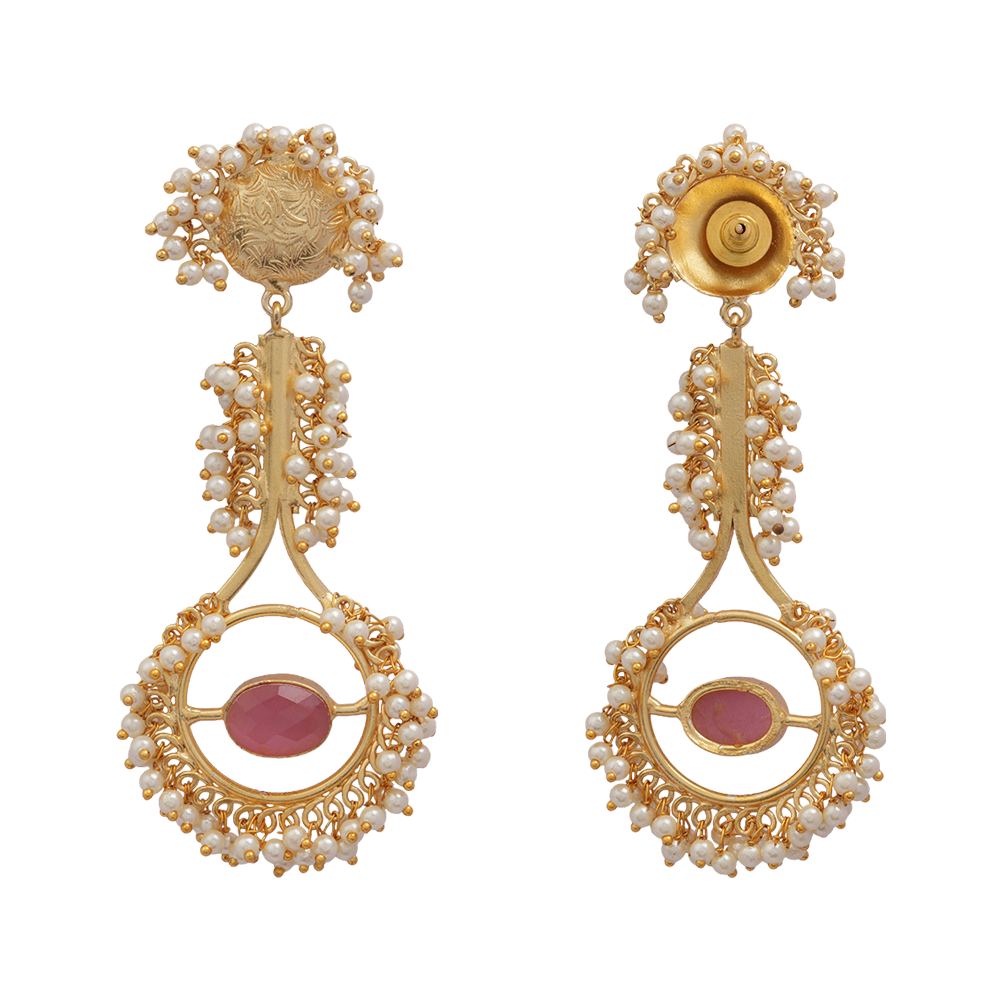 Vidulika- Stone Studded Hanging Pearls Dangler Earrings