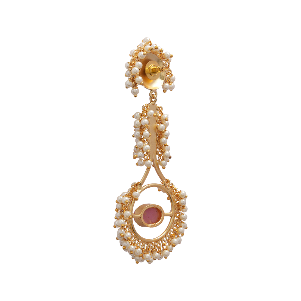 Vidulika- Stone Studded Hanging Pearls Dangler Earrings